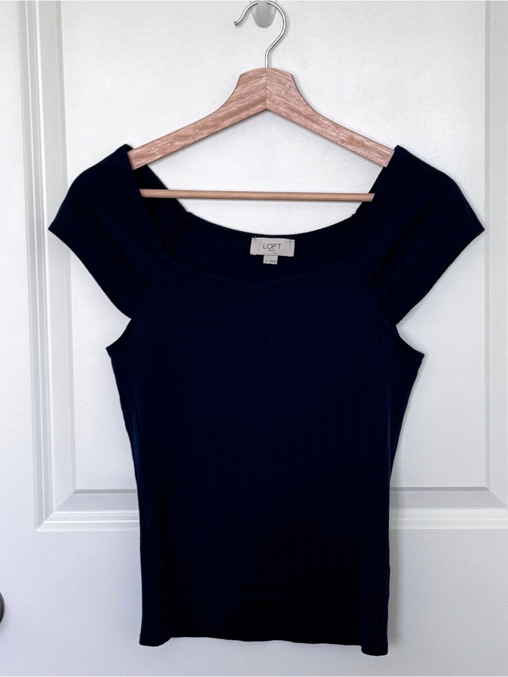 LOFT Navy Ribbed Square-Neck Crop Top